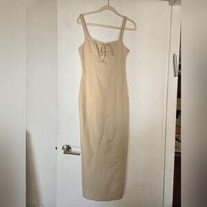 Zara Beige Lace-Up Midi Dress